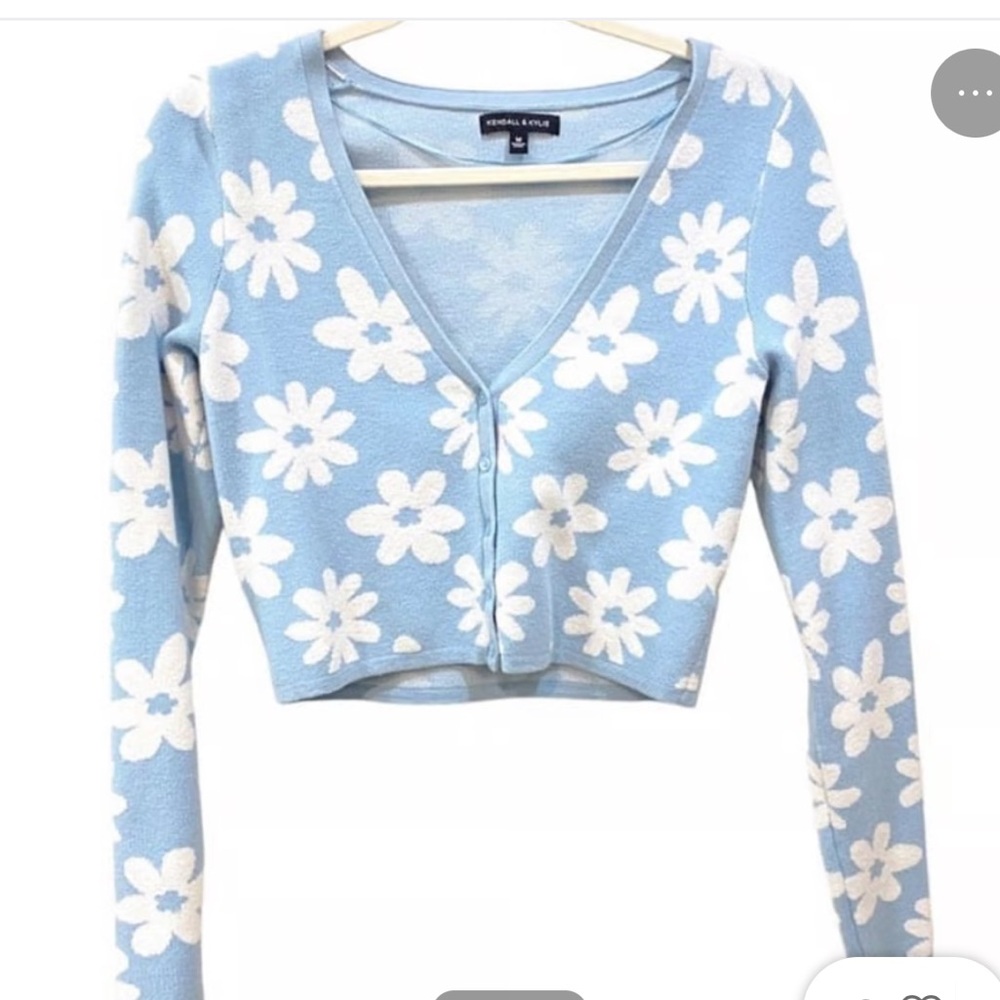Kendall & Kylie Blue and White Flower Sweater